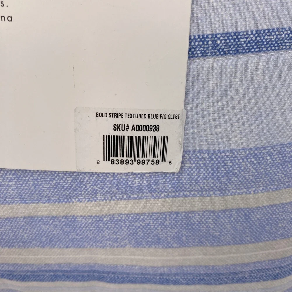 Tommy Hilfiger Quilt Set Full Queen Blue Bold Stripe Textured 100% Cotton Preppy